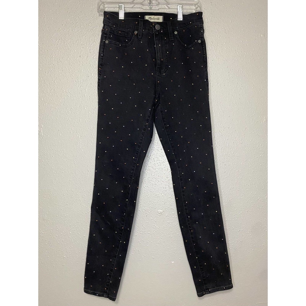 Madewell Jeans Womens 26 black 10'' high rise skinny polka dot Rainbow
